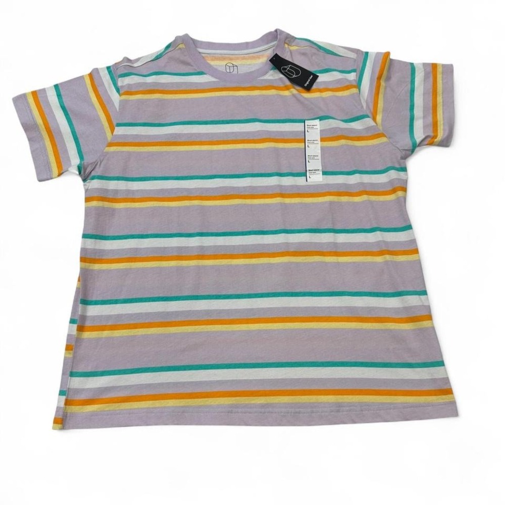 Original Use Stripped Shirt Mens L Lilac Retro Orange Yellow Tee